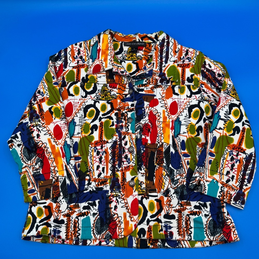 VTG Mirror Image Women's XL Abstract Print Button Up Jacket Made in India - Picture 3 of 10